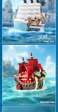 A Pop Mart One Piece Vehicles blind box packaging containing a surprise Grand Line Series ship figure for home decoration.