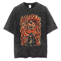 A washed black Naruto Vintage T-Shirt featuring a hip hop style anime print, designed as Harajuku streetwear for men and women.