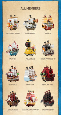 A Pop Mart One Piece Vehicles blind box packaging containing a surprise Grand Line Series ship figure for home decoration.