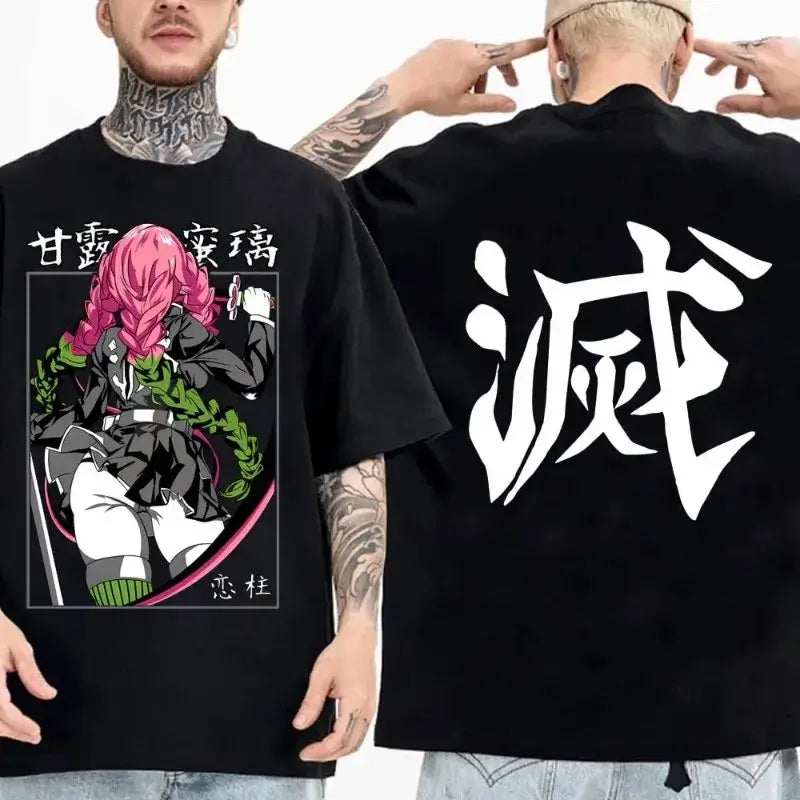 Demon Slayer Summer Parent-Child Cotton Tee flat lay loose casual anime print matching summer top