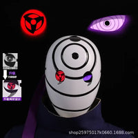 A highly imitative, high-gloss Obito Cosplay Mask featuring the Akatsuki Sharingan design for anime Halloween costumes and conventions.