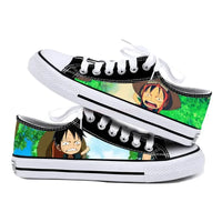 One Piece Anime Low Top Canvas Sneakers flat lay pair printed anime canvas couple birthday gift