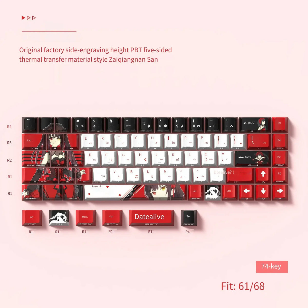 Cherry Profile Anime Japanese PBT Keycaps Side-Engraved five-sided heat transfer 74 129 key set