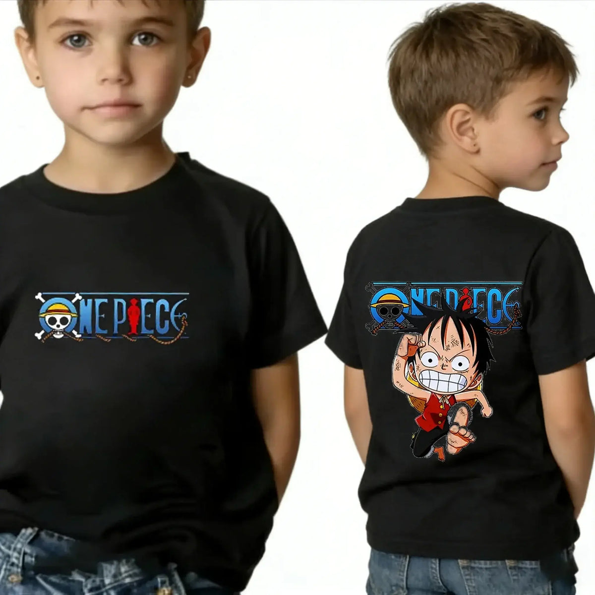 One Piece Kids T-Shirt Luffy Zoro Nami Chopper pure cotton short sleeve summer cartoon tee boys girls unisex sizes 100 to 160 CM birthday gift