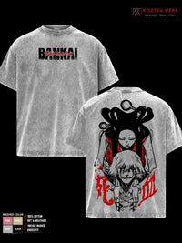 Kisuke Urahara Bleach Washed T-Shirt featuring a vintage design with characters and graphics in a washed cotton fabric.