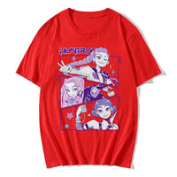 KPop Devil Hunter T-shirt in 100% pure cotton, featuring a fashionable graphic for a unisex casual summer look for men and women.