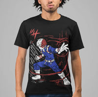 A high-quality black Todoroki T-shirt featuring graphic anime art of Dabi (Toya Todoroki) and Shoto elements, designed for men and women.