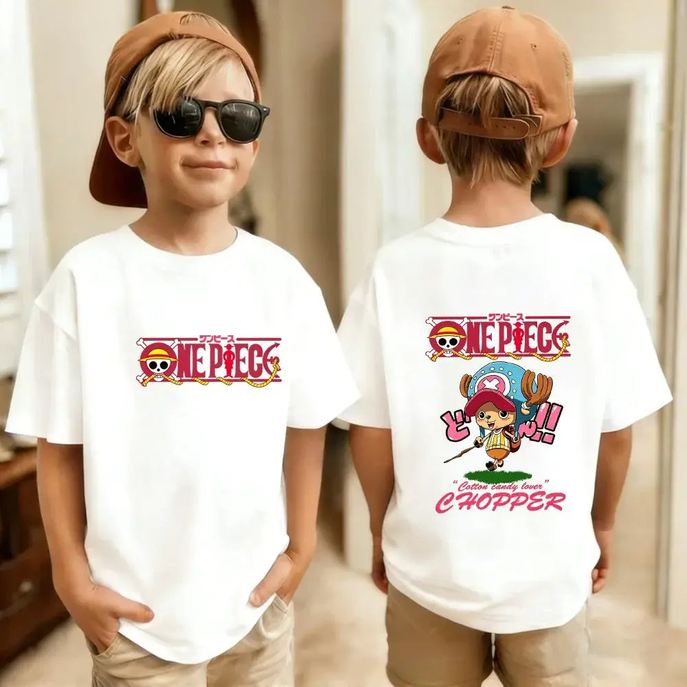 One Piece Kids T-Shirt Anime Luffy Zoro Chopper short sleeve cotton summer tee boys girls ages 7-13