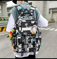 A high-capacity One Piece Luffy Backpack featuring a vibrant graffiti print of Monkey D. Luffy, designed as a durable school bag for middle and high students.