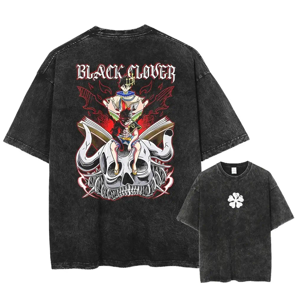 Asta Black Clover Manga Streetwear T-Shirt featuring a graphic design on a washed cotton oversized tee.