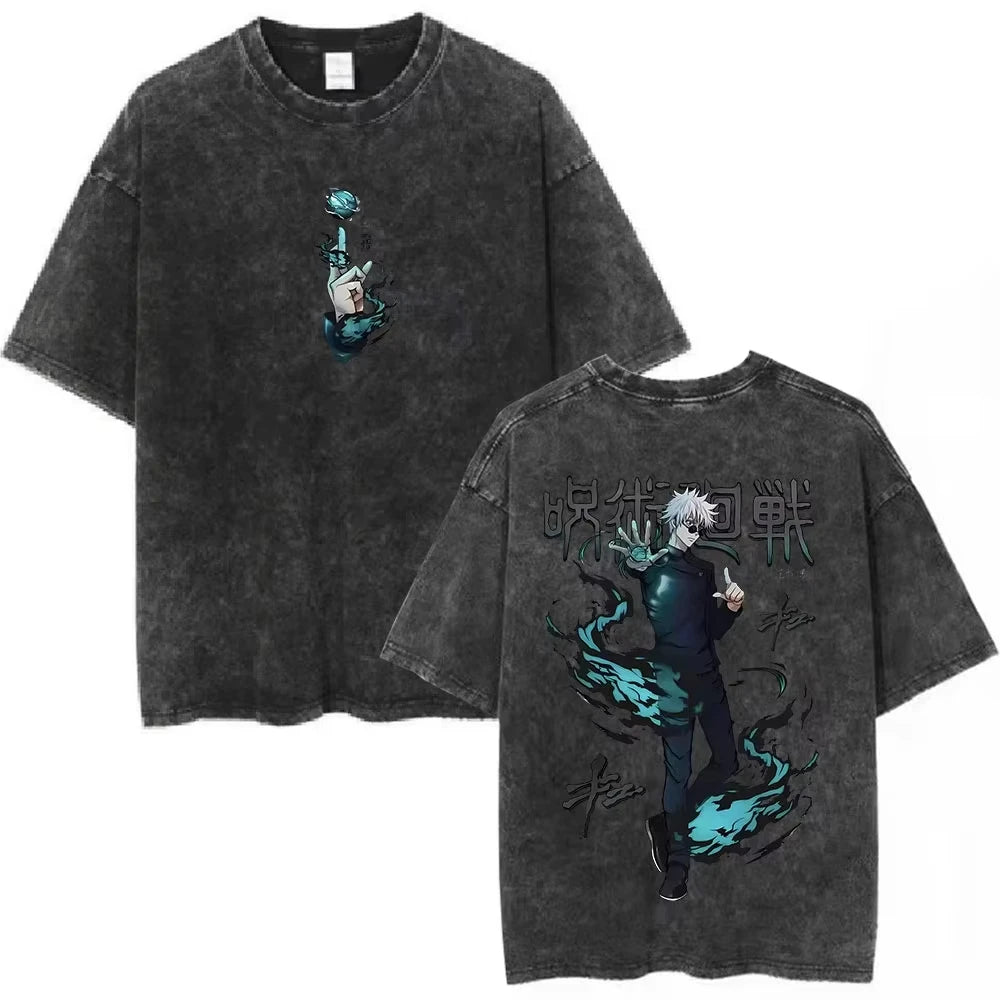 Jujutsu Kaisen Vintage Washed Cotton T-Shirt featuring bold graphic design and relaxed fit for anime fans.