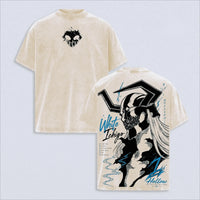 Ichigo Kurosaki Bleach Manga Washed T-Shirt featuring Hollow design on back and front emblem.