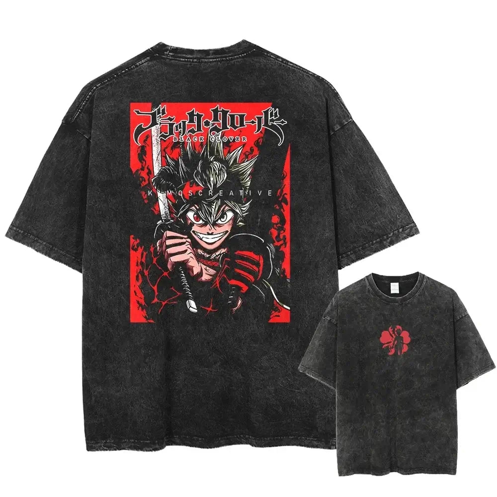 Asta Black Clover Manga Streetwear T-Shirt featuring a graphic design on a washed cotton oversized tee.