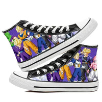 A pair of hot Dragon Ball Goku Canvas Shoes, anime fashion sneakers with a graffiti design for men, women, teenagers, and students.