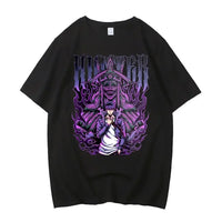 A high-quality Japanese Anime Solo Leveling T Shirt with a Sung Jinwoo cartoon graphic in a Harajuku short sleeve style.
