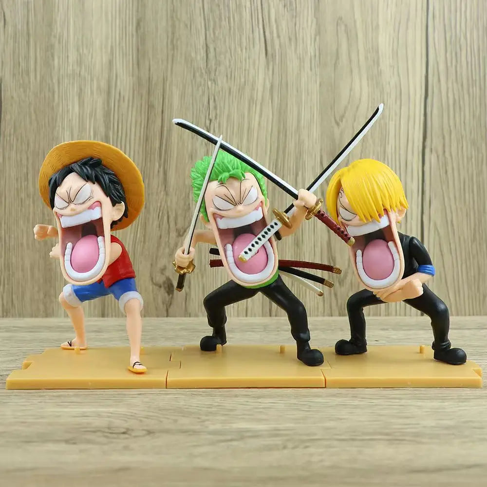 One Piece Hungry Trio Luffy Zoro Sanji Figure Set 15CM PVC anime model toy gift collectible