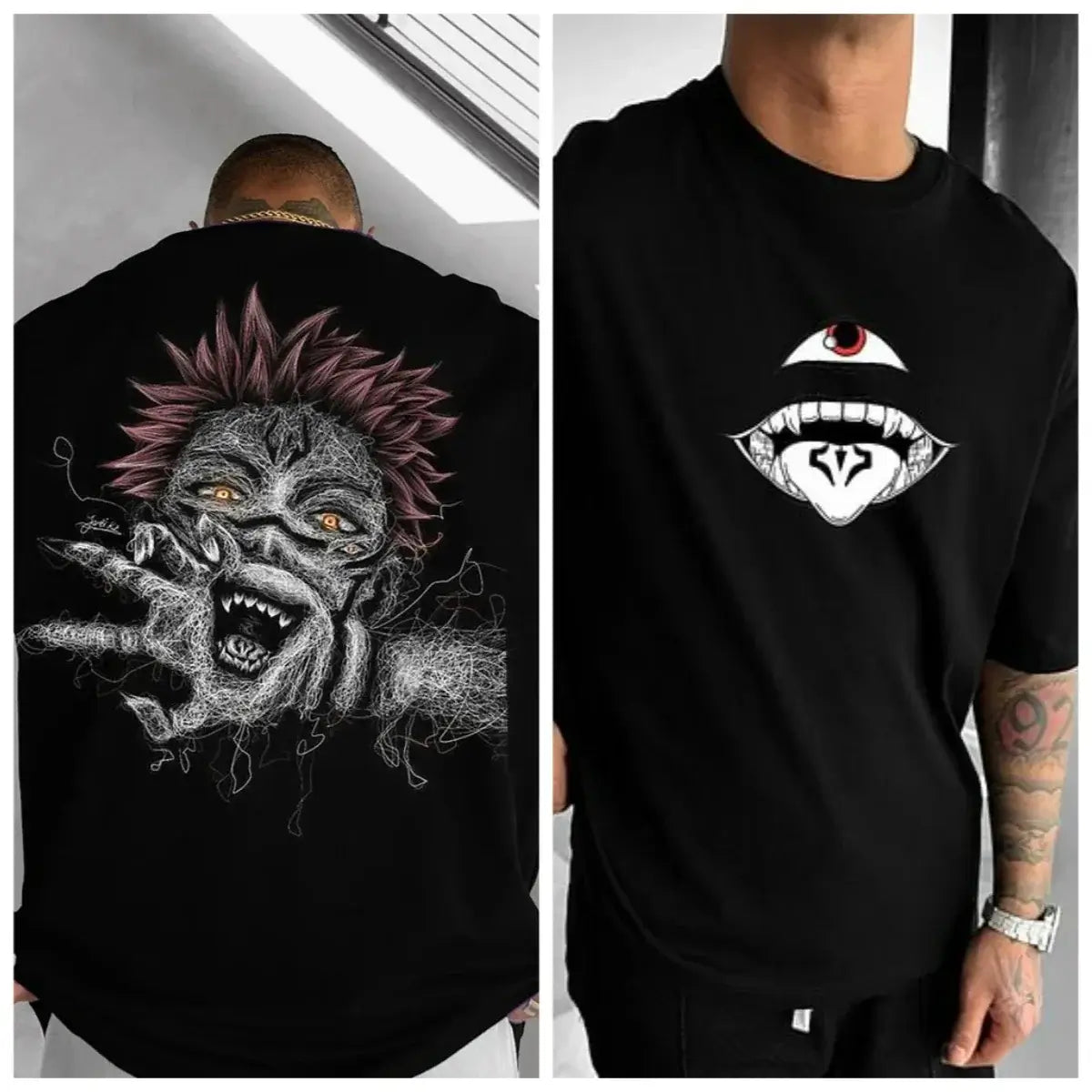 Jujutsu Kaisen Sukuna Graphic T-Shirt featuring bold design on black oversized anime tee by MINISO.