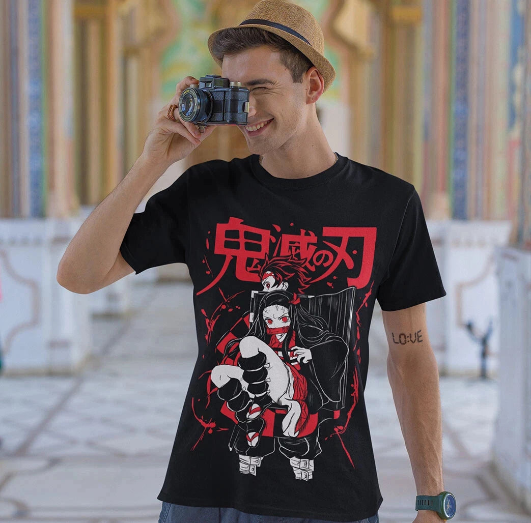 Demon Slayer Tanjiro Nezuko Y2K Children Cotton T-Shirt Bandai loose unisex casual anime