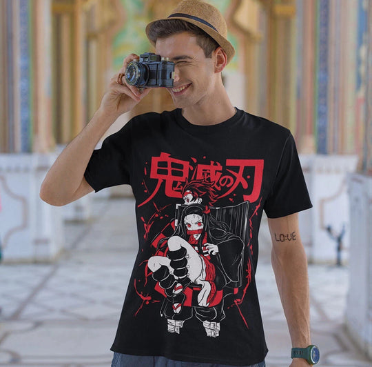Demon Slayer Tanjiro Nezuko Y2K Children Cotton T-Shirt Bandai loose unisex casual anime