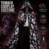 Yhwach BLEACH TYBW Cosplay Cloak featuring eye print design, hooded cape, and lightweight fabric for cosplay and events.