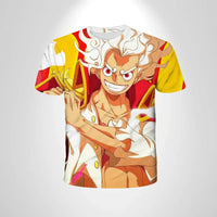 A black loose-fit One Piece Luffy T-shirt featuring a cartoon cosplay graphic of Monkey D. Luffy for men and boys.