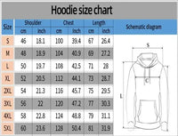Hoodie size chart for Naruto Sasuke Pure Cotton Anime Loose Hoodie including measurements in cm and inches.