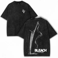 Bleach T-Shirt Vintage Washed Anime Streetwear oversized nylon-cotton blend Y2K hip-hop Bleach anime graphic washed finish applique unisex S to XXXL front view