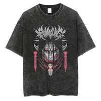 A vintage-washed Eren Jaeger T-Shirt featuring a gritty Attack on Titan manga graphic, styled as oversized Harajuku streetwear for men and women.
