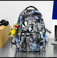 A high-capacity One Piece Luffy Backpack featuring a vibrant graffiti print of Monkey D. Luffy, designed as a durable school bag for middle and high students.