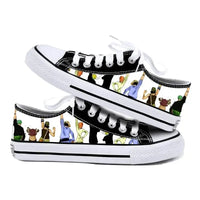 Trendy One Piece Canvas Shoes featuring Riman printed anime art, designed as breathable low-top flat sneakers for boys, girls, and couples.