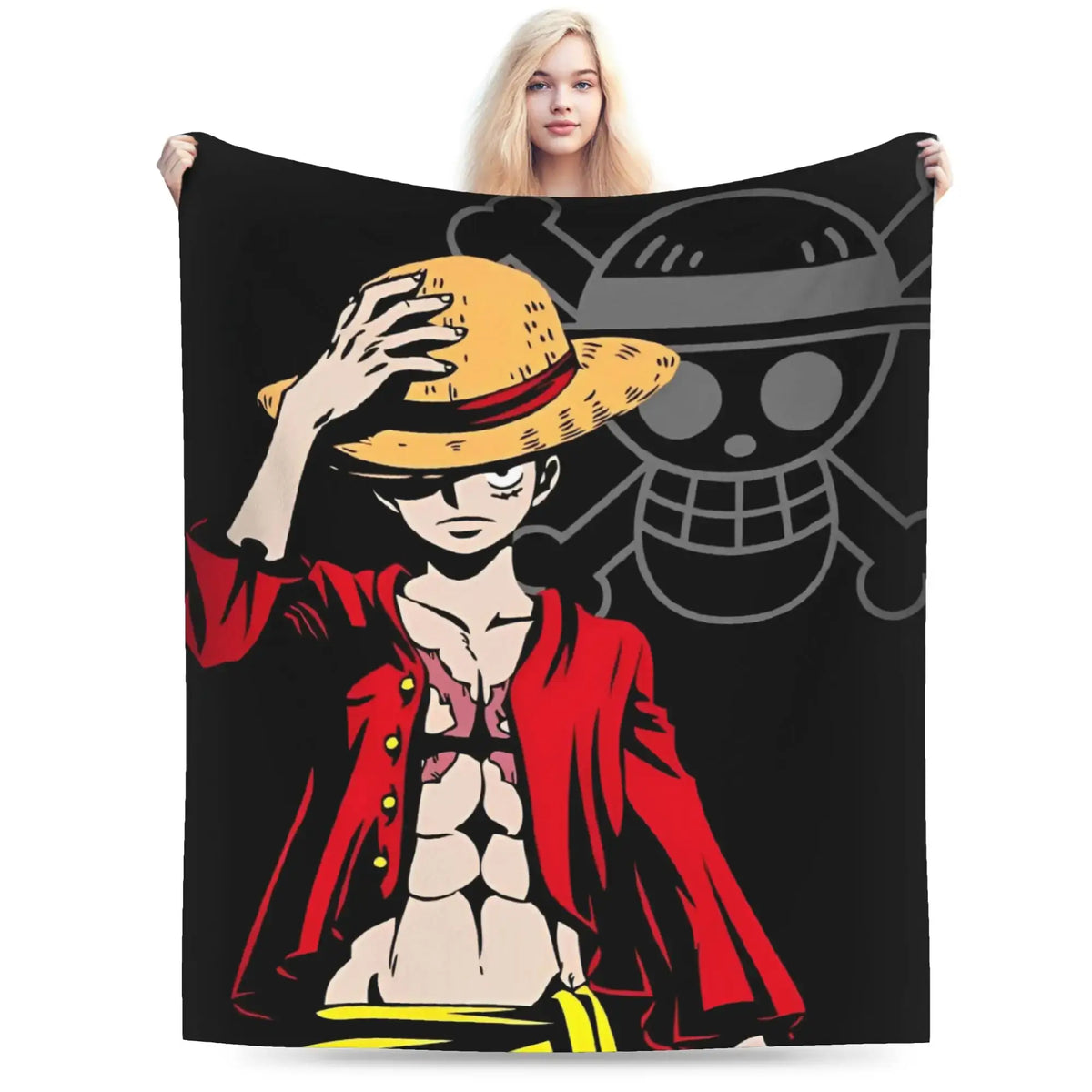 Stay warm with this One Piece Luffy Blanket! 🏴‍☠️ Premium knitted fleece throw for beds and sofas. Soft anime home decor. Shop the trend now!