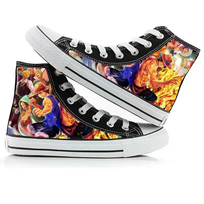 One Piece Anime Canvas Shoes Luffy Zoro hand-painted high top sneakers boys girls casual