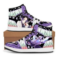 High-top Demon Slayer Sneakers featuring Tanjiro Kamado and Nezuko Kamado anime designs, styled as fashionable basketball shoes for men and women.
