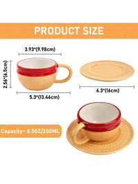 Luffy Ace Sabo Chopper Mug One Piece Ceramic product size dimensions with saucer and capacity details.