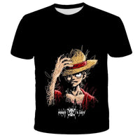 A breathable One Piece Luffy T-shirt featuring a cartoon graphic, designed as a loose-fit casual top for men and boys.