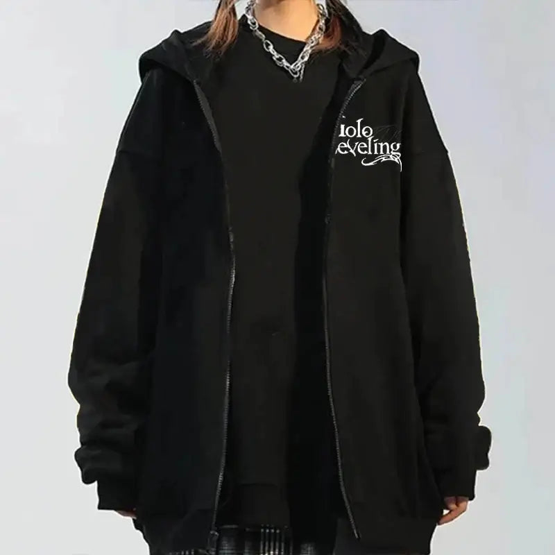 A unisex Solo Leveling Graphic Hoodie with a Sung Jin Woo print, shown in a cool streetwear style.