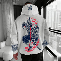 A trendy oversized Demon Slayer Hooded Sweatshirt featuring colorful anime character graphics, designed as casual autumn streetwear for men and women.