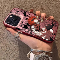 A shockproof Eijiro Kirishima Phone Case featuring a multicolor aurora laser finish and Red Riot anime art, compatible with Apple iPhone 16, 15, and 14 Pro Max.