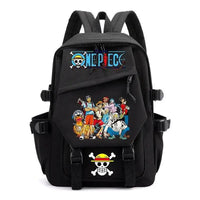 A lightweight canvas One Piece Backpack featuring kawaii anime characters, suitable for school, travel, and carrying a laptop computer.