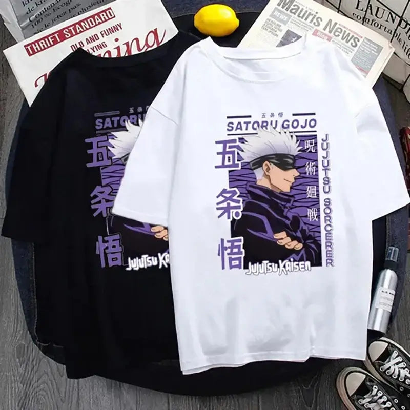 A high-quality Anime Gojo Satoru T-shirt in a summer Y2k style for men and women.
