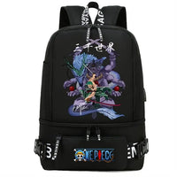 One Piece Anime Polyester School Travel Backpack featuring vibrant artwork and stylish design for teens.