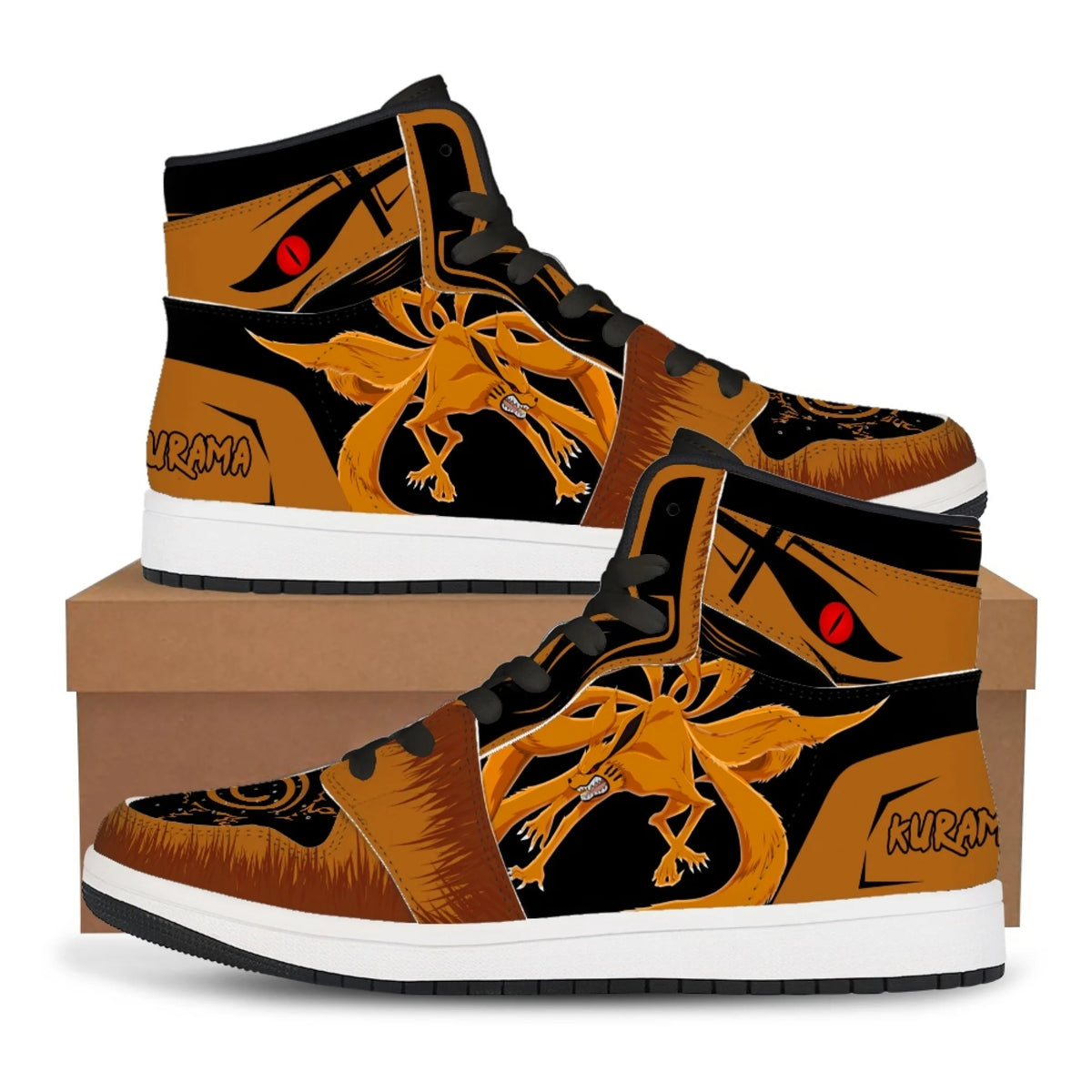 Trendy black Akatsuki High-Top Sneakers featuring the red cloud anime symbol, comfortable casual basketball shoes for men.