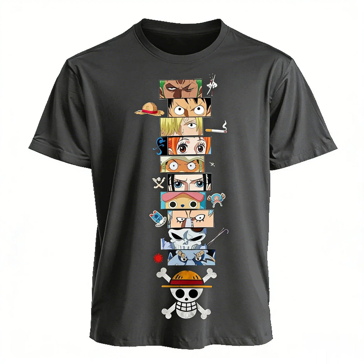 Luffy Zoro Ace T-Shirt One Piece Vintage Harajuku 100% cotton oversized fit pre-washed streetwear graphic tee iconic trio anime print unisex front view