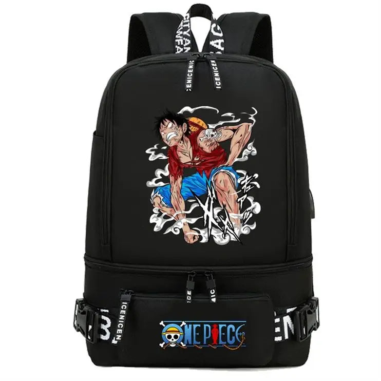 One Piece Anime Polyester School Travel Backpack featuring vibrant artwork and stylish design for teens.