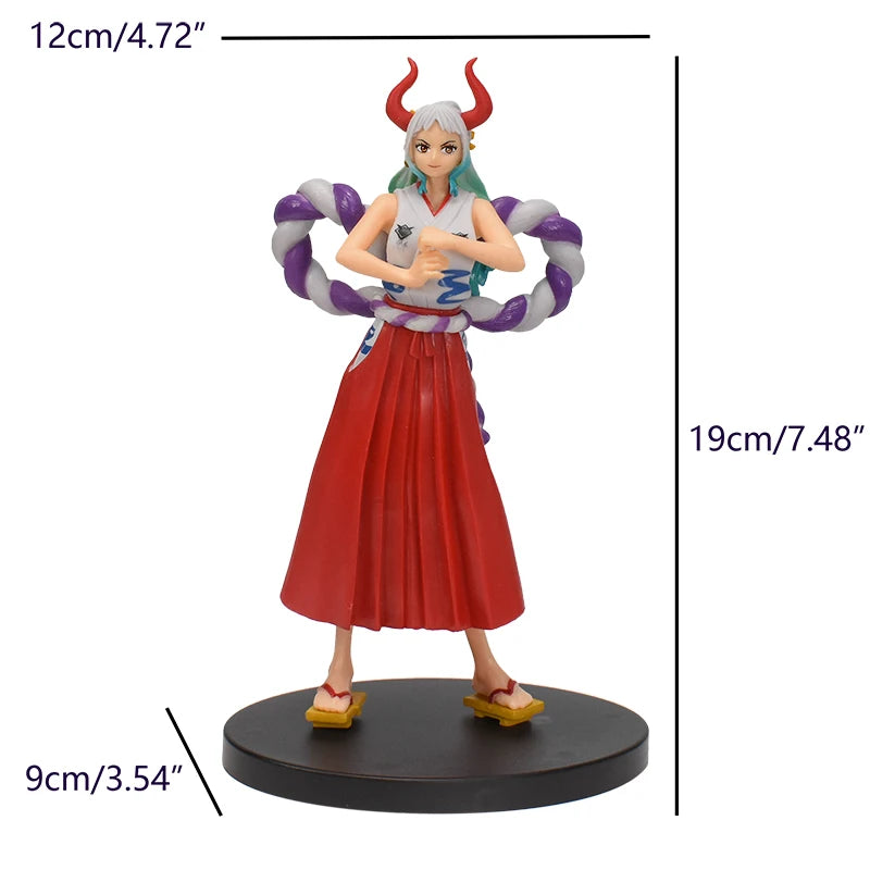 A detailed One Piece 17cm Anime Figure statue featuring Monkey D. Luffy, Roronoa Zoro, and Yamato for collection and desktop display.
