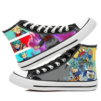 A pair of hot Dragon Ball Goku Canvas Shoes, anime fashion sneakers with a graffiti design for men, women, teenagers, and students.