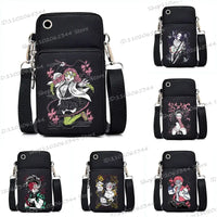 A trendy Demon Slayer Phone Bag featuring anime art of Nezuko Kamado and Mitsuri Kanroji, designed as a Harajuku mini crossbody purse for women and men.