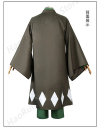 Urahara Kisuke BLEACH Cosplay Costume featuring a green top, pants, and hat, perfect for adult fans.