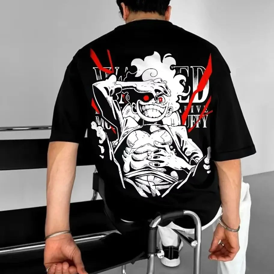 Monkey D. Luffy One Piece Printed Cotton T-Shirt featuring a bold graphic design on the back with striking colors.