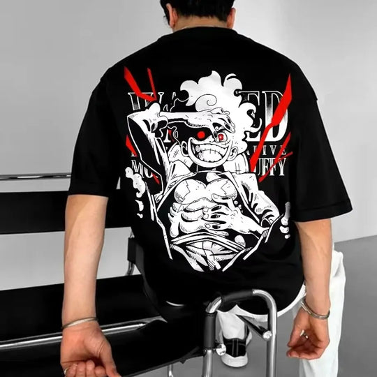 Monkey D. Luffy One Piece Printed Cotton T-Shirt featuring a bold graphic design on the back with striking colors.